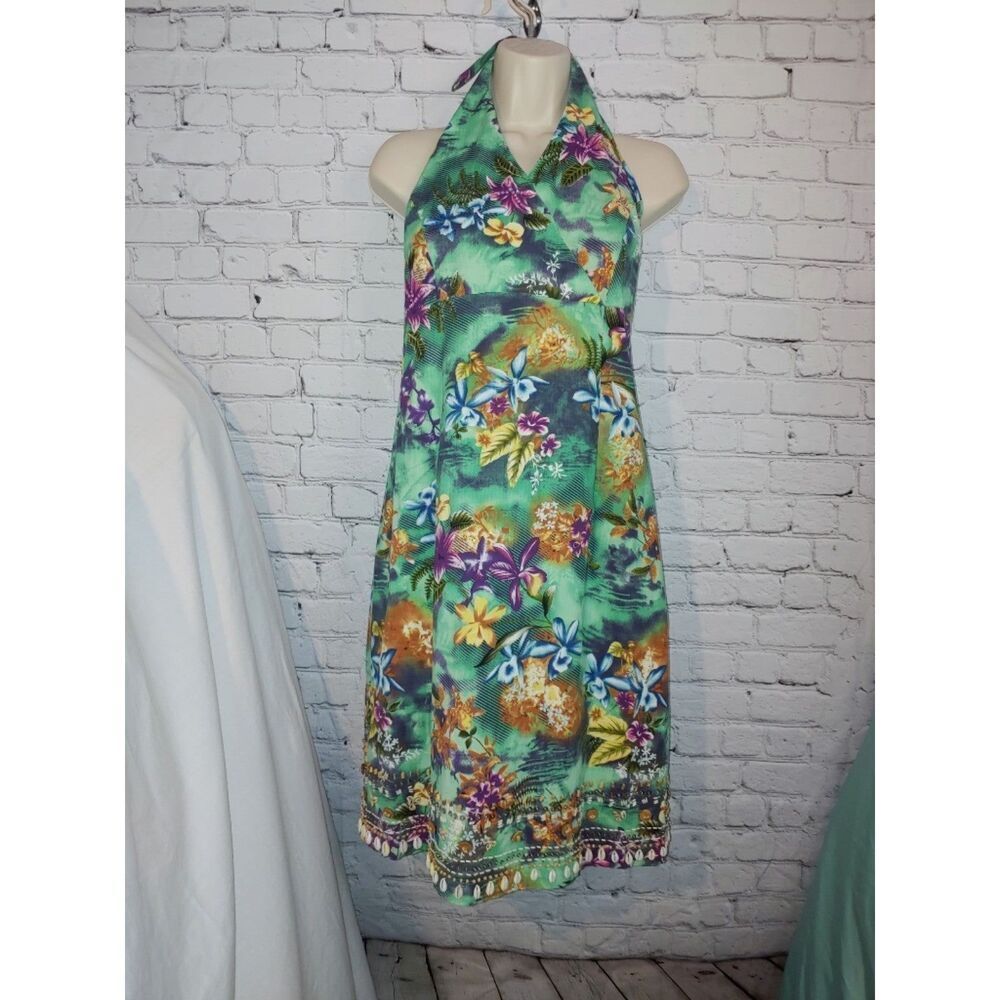 Haven Bleu VINTAGE NWT Womens Size Large Green Floral Halter Dress